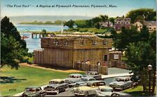 Postcard The First Fort Replica Plymouth Plantation Plymouth  Mass [bx] picture