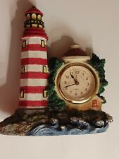Clock Light House ceramic red and white striped ocean waves blue free standing picture
