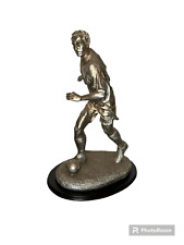 Large Table Top Soccer Player Statue On Wooden Base Silver Tone Statue 20” Tall picture