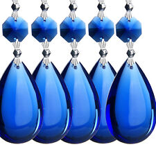5PCS Blue Tear Drop Crystal Prisms Glass Lamp Chandelier Lighting Pendant 50mm picture