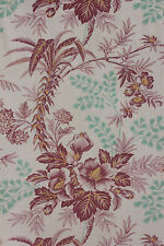 Fabric Antique French cotton floral 19th century white ground teal sienna & gold picture
