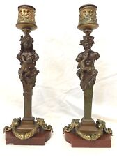AN IMPORTANT CIRCA 1800 PAIR OF FRENCH BRONZE ON MARBLE FIGURINE CANDLESTICKS  picture
