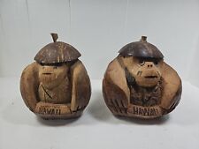 Vtg Set Of 2 Hawaii Carved Coconut  Monkey Ape Hawaiian Souvenir Decor Tiki Bar picture