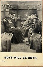 Boy Child Smoking Cigar Romantic Couples in Train Car VTG Photo Postcard 1905 picture