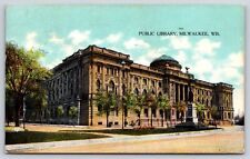Milwaukee WI-Wisconsin, Public Library Building, Antique Vintage 1909 Postcard picture