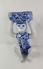 Blue & White Monkey Holding Soap Dish Candy Bowl Vintage Chinoiserie 14