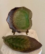 Set/2 Unique Takahashi San Francisco Green/Brown Leaf Shape Decorative Plates picture