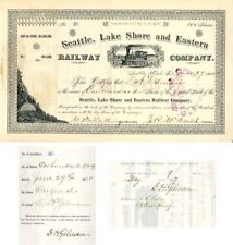 Seattle, Lake Shore and Eastern Railway Co. issued to and signed by Daniel Hunt  picture