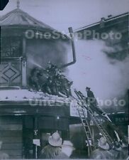 1949 Boston Firemen Fight Subway Fire Through Roof Tower Wire Photo picture