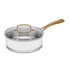 Classic 3.5qt Stainless Steel Saute Pan with Cover and Brushed Gold Handles picture