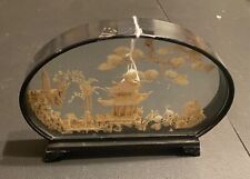 Chinese Hard Carved Cork Glass Enclosed Mini Oval Diorama 8 X 6 X 2