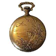 Vintage JP Pingouin Pocket Watch Gold Tone with Hunting Dog & Bird  picture