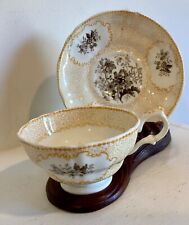 Antique Rare YELLOW transferware antique cup and saucer with brown florals picture