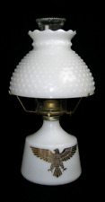 Vtg. Eagle Hurricane Oil Lamp Milk Glass with Hobnail Shade picture