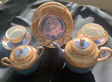 Vintage Lusterware Tea Set For Two, Opalescent Orange & Bluish picture