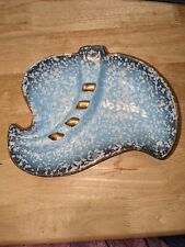 Vintage Shafer USA 23K Gold Aqua Blue with White Speckled Pottery Ashtray 10X7