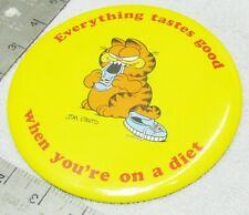 HUGE Vintage Garfield 70’s Promo Pinback Button Everything tastes good Diet picture