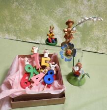 Lot of Erzgebirge Wood Figures - Rabbit- Flower Child- Birthday Cake Angels picture