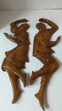 Vintage Carved Exotic Hardwood Dancing Couple Thailand Set Of 2 picture