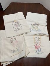 Set Of 4 Embroidered Flour Sack Towels Little Girls Playing 30