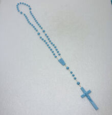Vintage 1980s Praying Rosary Beads 16” Plastic Light Blue Crucifix Cross 18 picture