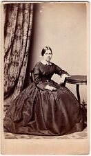 CIRCA 1860s CDV CLAFLIN LADY IN BIG BLACK DRESS WORCESTER MASSACHUSETTS picture