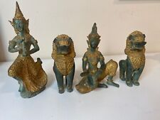 4 Piece Bronze Traditional Thai Musicians Set Painted Gold tone Detailing picture
