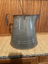 Large Vintage Gray Enamelware Cowboy Coffee Pot Kettle w/ Drainage for Planter picture
