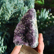 1.3lb Large Raw Amethyst Geode with Calcite Crystal Cathedral Cluster, Self Stan picture