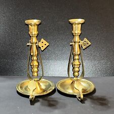 6 Inch Pair Vintage Solid Brass Candlestick Holder carry. picture