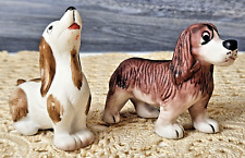 Adorable Pair of Ceramic Hound or Spaniel Dog Figurines Standing & Sitting picture