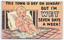 1940s TOWN IS DRY ON SUNDAY BUT I'M WET SEVEN DAYS A WEEK COMICAL POSTCARD P3151 picture
