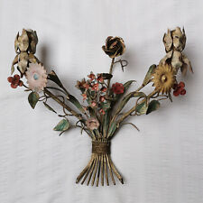 ANTIQUE ITALIAN TOLE WALL SCONCE 2 LIGHTS FIXTURE FLOWERS ITALY VINTAGE picture