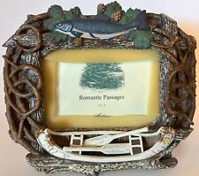 Cabin Fishing Lodge 3D Canoe Row Boat Hand Painted Photo Frame Art NEW 5X7 picture