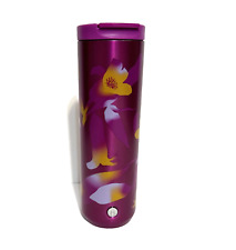 Starbucks Pink Purple Floral Vacuum Insulated Tumbler 16 OZ Flip lid Hot Cold picture