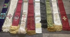LOT OF 10 BEAUTIFUL VINTAGE CATHOLIC PRIESTS BROCADE STOLES picture