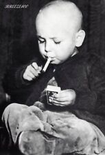Odd Vintage Photo/Strange/1920's YOUNG BOY LIGHTING CIGARETTE/4x6 B&W Reprint. picture