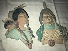 2 SEXTON Native American Indian Chief Man Woman Child Metal Wall Plaque 13