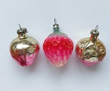 3 Antique Vintage USSR Glass Xmas Christmas Ornaments - Strawberries picture