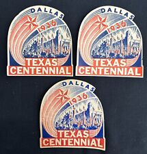 Vintage 1936 Texas Centennial Exposition Lot Of 3 Luggage Label Decal Tag Dallas picture