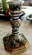 Vtg French Hand Painted Rouen Faience Earthenware Candlestick 5 1/2