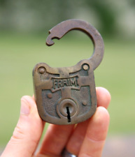 Fraim Antique brass Padlock without Key 1908 dated vintage chest trunk lock picture