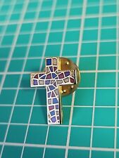 Vtg Mosaic Cross Stained Glass Gold Tone Lapel Pin Lanyard Hat Pin picture