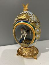 Faberge Musical Carousel Horse Egg Blue & Gold Jewel Figurine Marked TFM picture