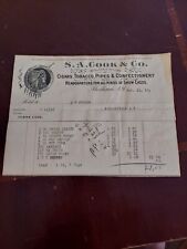 Vintage Billhead Medina NY S.A. Cook & Co. Cigars, Tobacco & Pipes 1913 picture