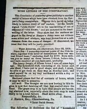 JOHN BROWN'S Raid on Harpers Ferry WV NEGROES Insurrection 1859 Old Newspaper picture