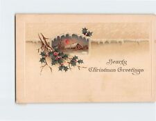 Postcard Embossed Hearty Christmas Greetings Holiday Art Print picture