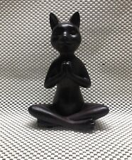 THREE HANDS CORP. MEDITATION YOGA  KITTY CAT Wood Statue 8” Burgundy/Black picture