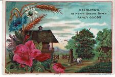 Victorian trade card Sterlings fancy goods c1883 tropical farm scene Trenton NJ picture