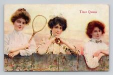 Postcard Three Queens Beautiful Women Playing Tennis, Antique A10 picture